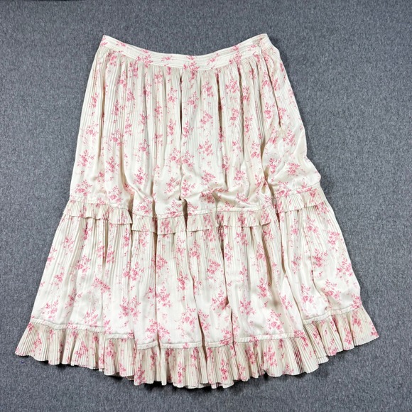 Polo Ralph Lauren Dresses & Skirts - Polo Ralph Lauren Pink Floral Jaclyn Pleated Satin Ruffled Midi Skirt Womens 18
